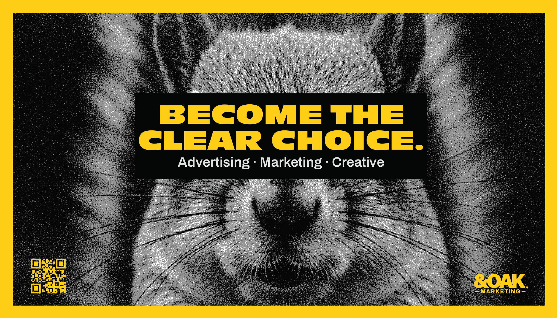 &OAK business card: a squirrel, and the line Become the clear choice.