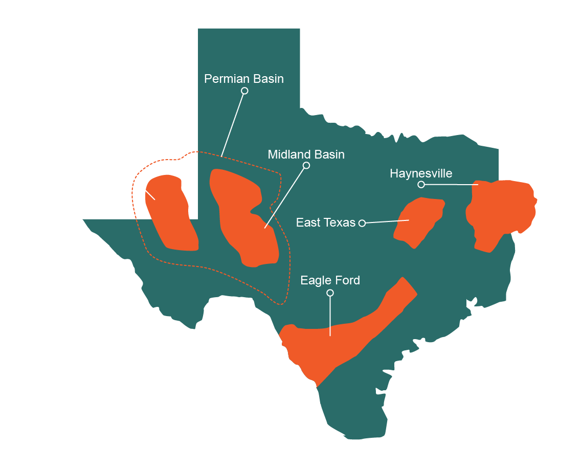 Kings Point Minerals map of Texas with areas of interest