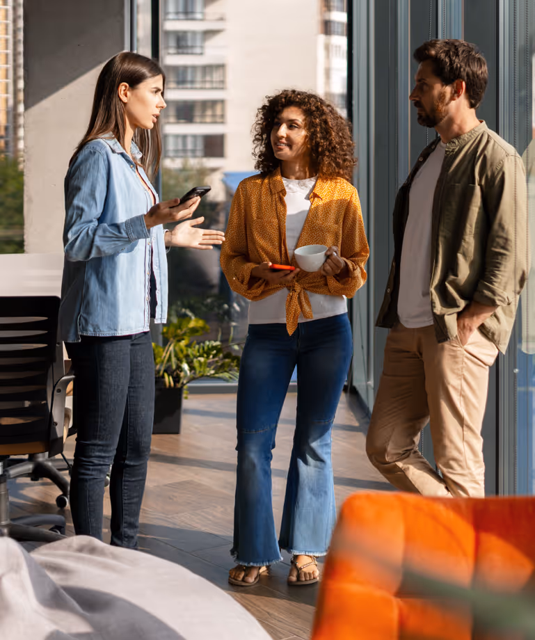 Business team standing and talking about insurance