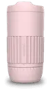 Tall pink insulated water bottle with a handle on the lid and vertical grip lines on the body.