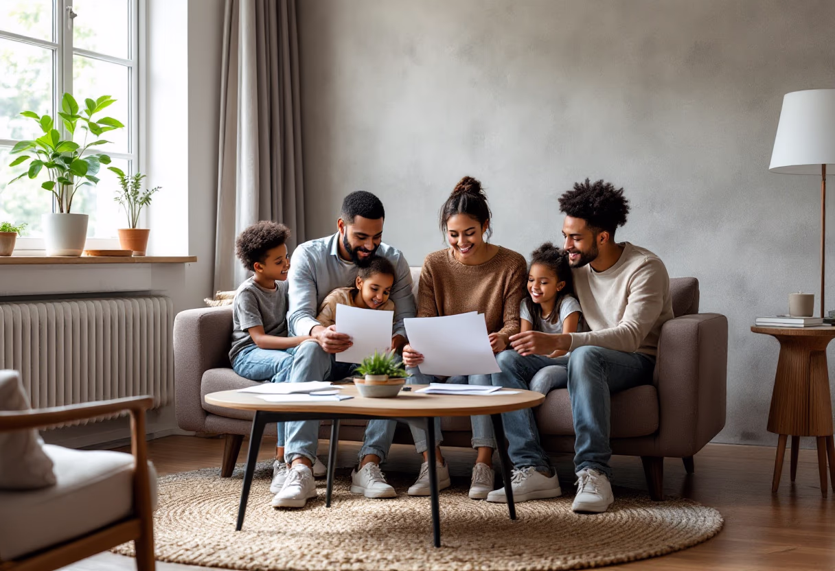 image of a family discussing an insurance policy
