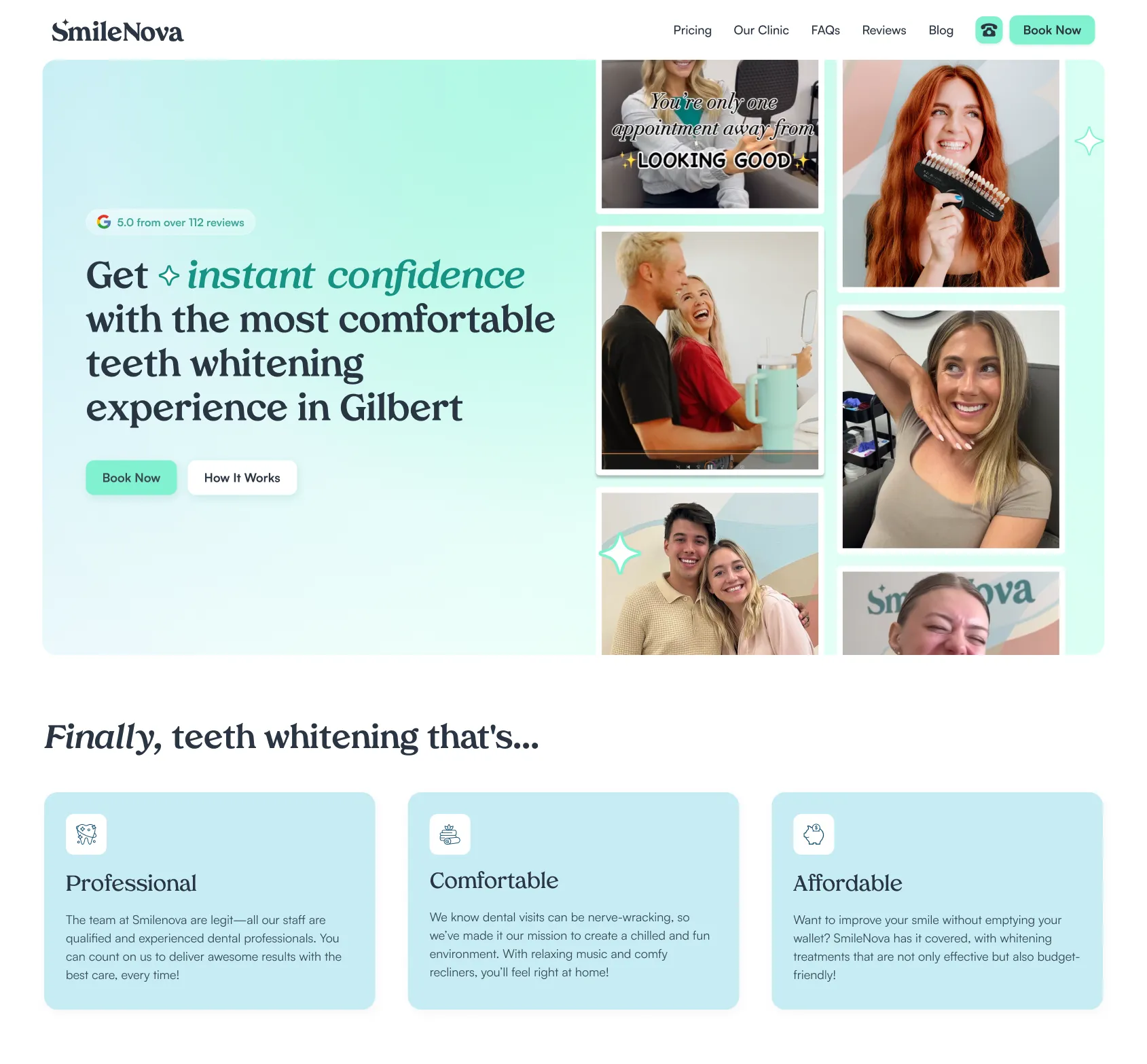 SmileNova, a beauty and wellness startup Webflow project by Pancake