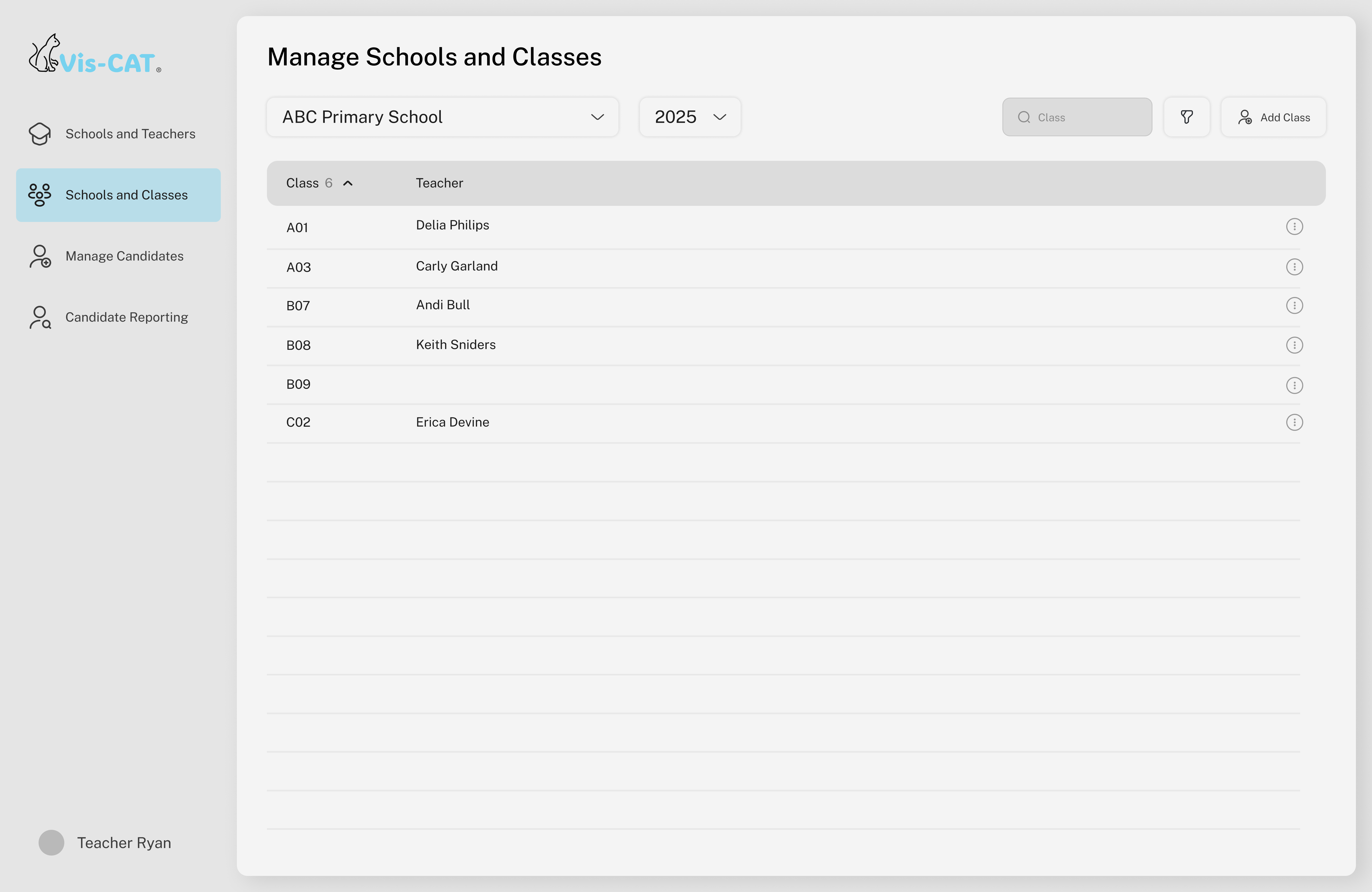 Manage schools and classes page admin app