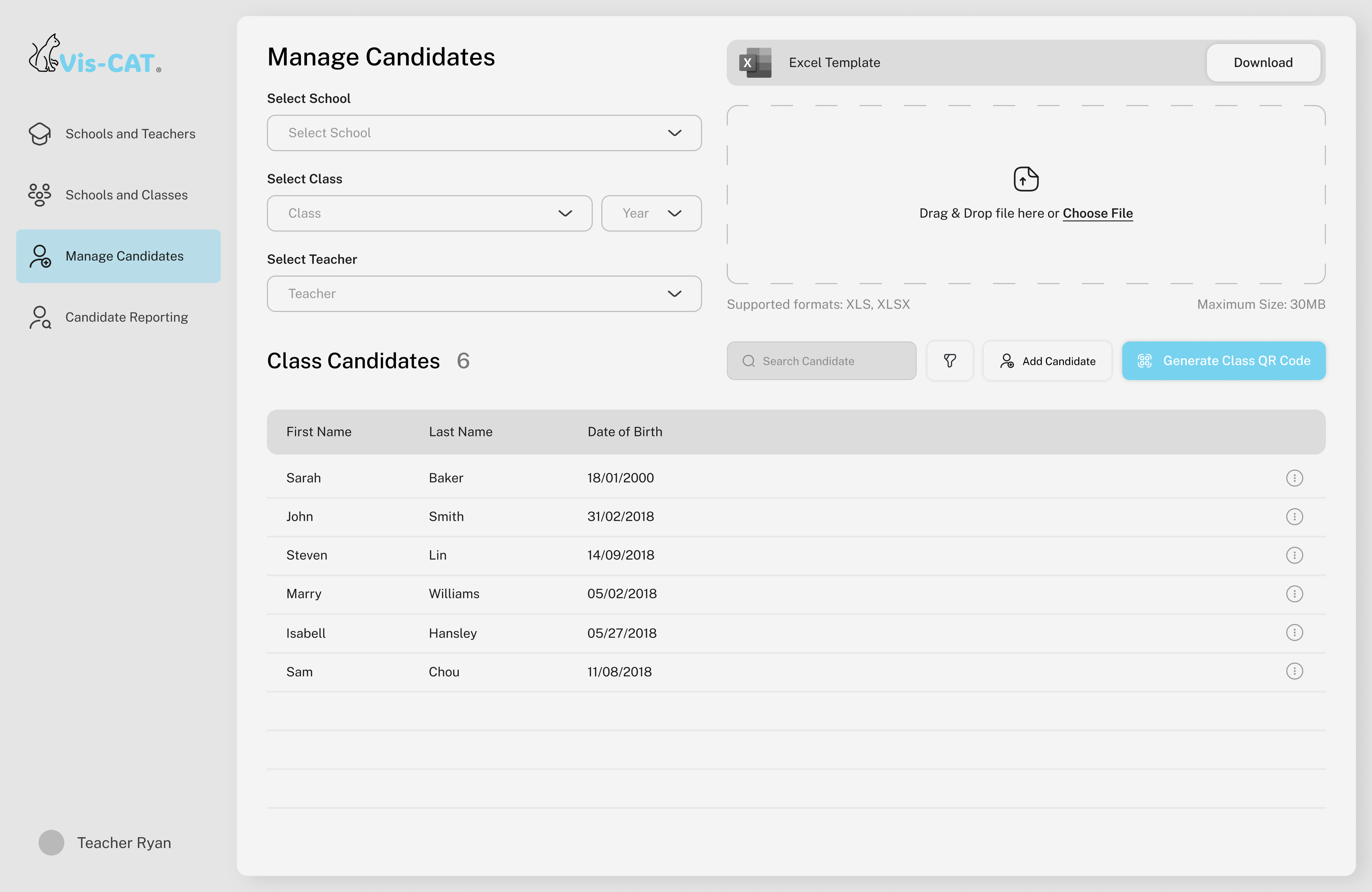 Manage candidates page admin app