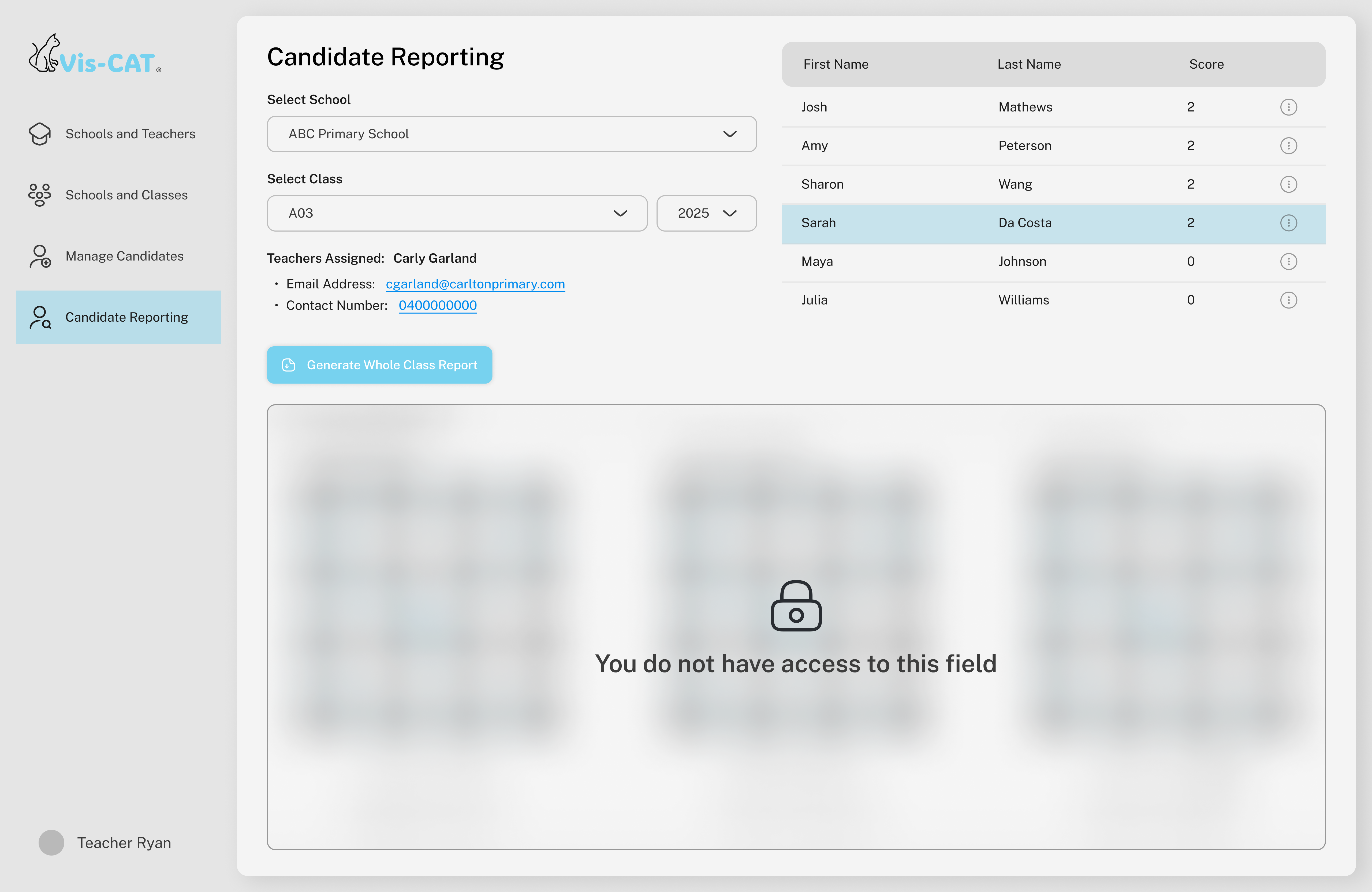 Candidate reporting page admin app