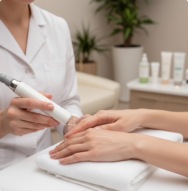 Person receiving cosmetic injection treatment