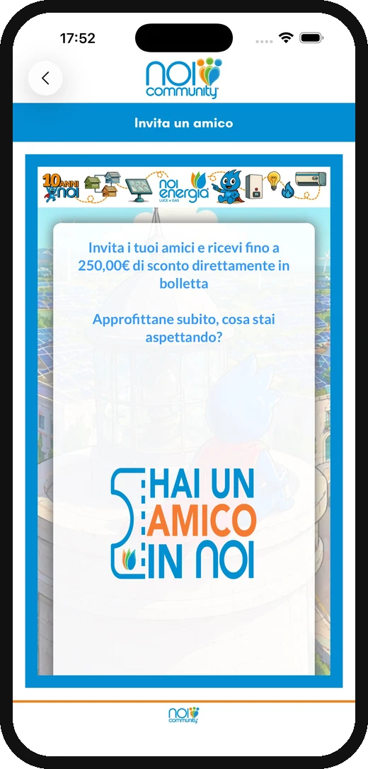 Schermata Invita un amico dell'app NoiCommunity