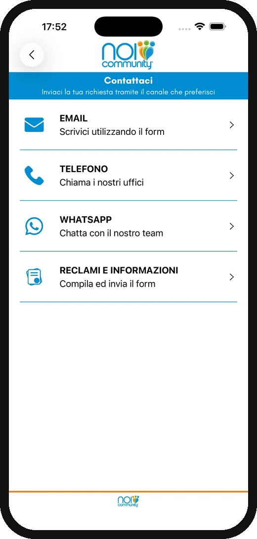 Schermata Contatti dell'app NoiCommunity