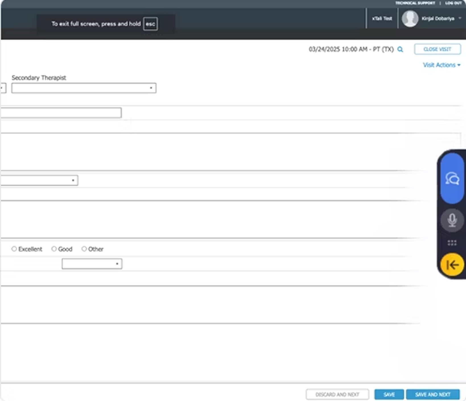 ReDoc rehabilitation documentation screen with Tali sidebar widget for AI scribe and medical search