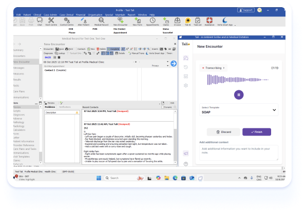 Tali AI Scribe interface embedded within OSCAR Pro EMR