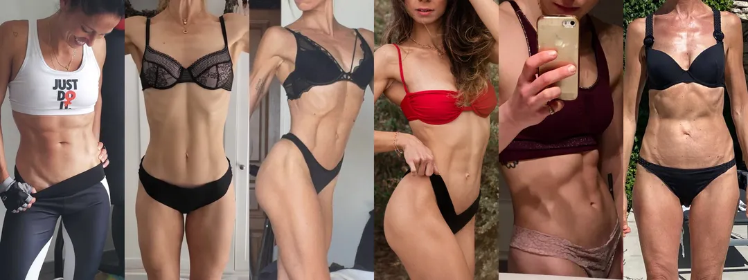 Femmes musclées avec un corps harmonieux, les abdominaux visibles, une taille fine et un ventre plat.