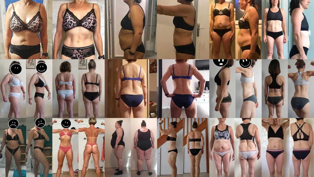Before-and-after photos showing weight loss results thanks to a flexible diet