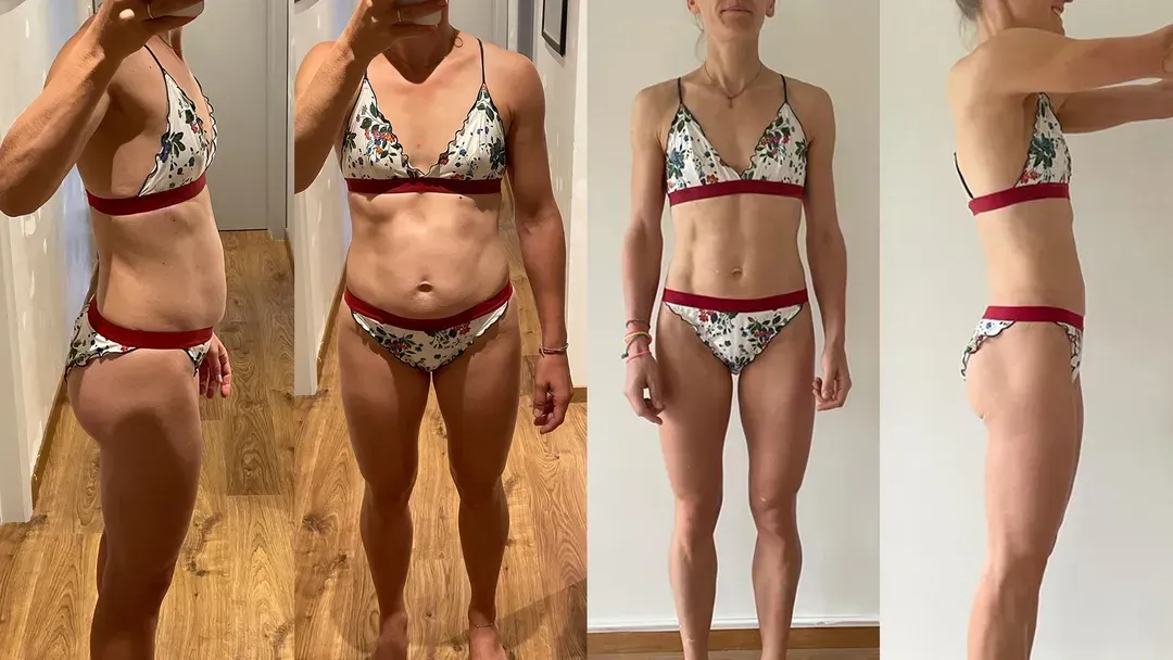 Femme skinny fat avant/après. Elle a perdu du ventre et retonifié son corps à 30 ans.