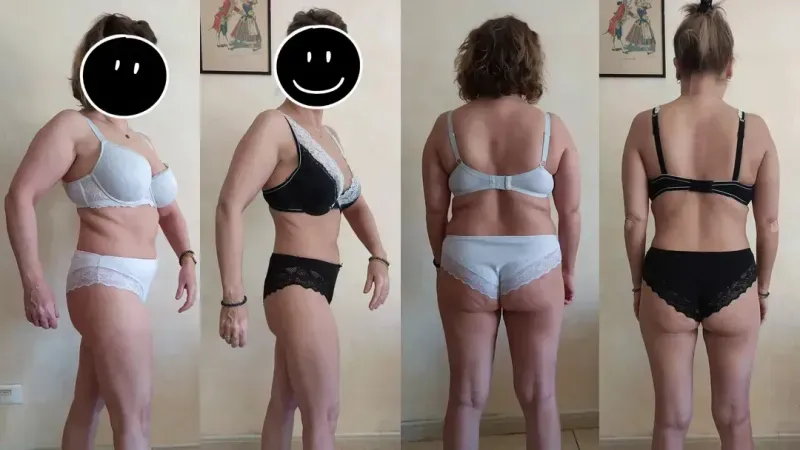 Before-and-after of a woman in her 50s who slimmed and toned her figure by losing 10 kg in 9 months.