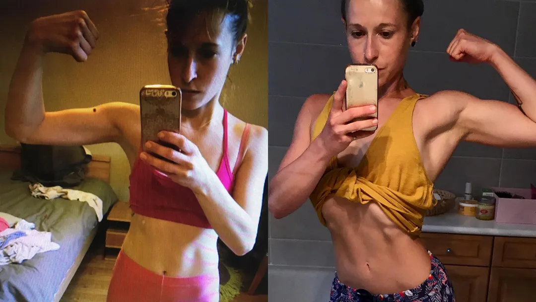 Before/after of the body recomposition of a 30-year-old woman