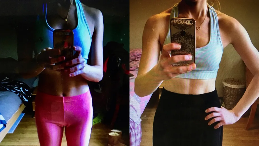 Before/after of a woman doing strength training