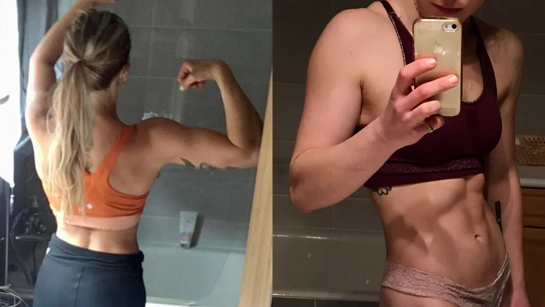 Before/after of the athletic body of a 30-year-old woman