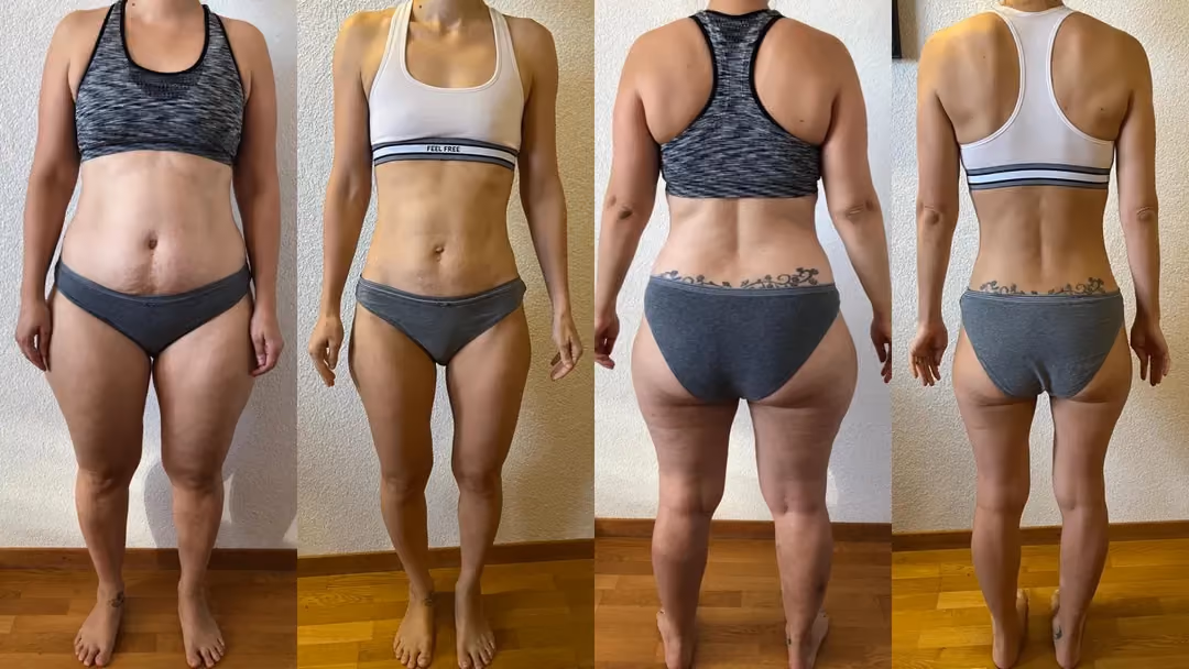 Photo avant-après de Danièle qui a perdu plus de 20 kilos à 30 ans. C'est une véritable transformation physique.