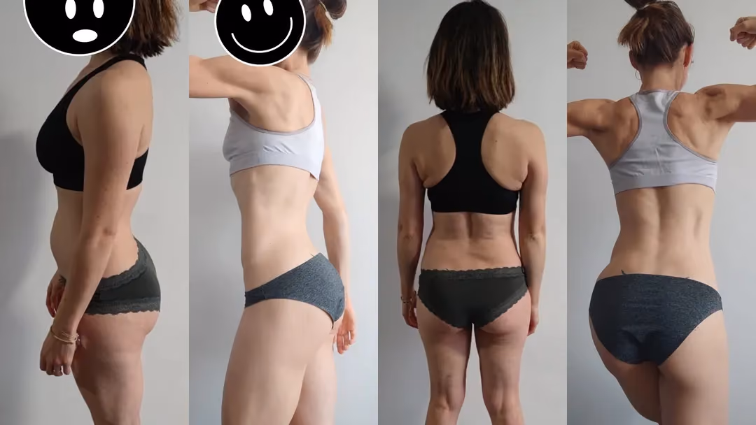 Photo avant-après de l'évolution physique de Laurie grâce au sport : la musculation