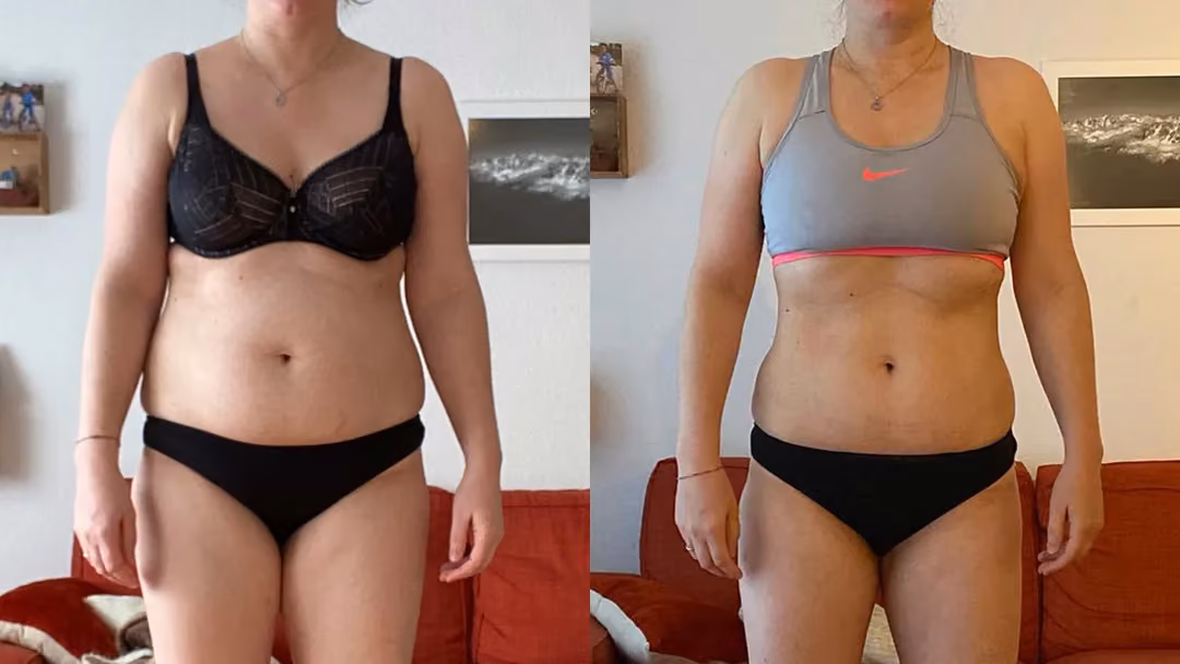 Transformation physique avant après de Marie-Laure 35 ans