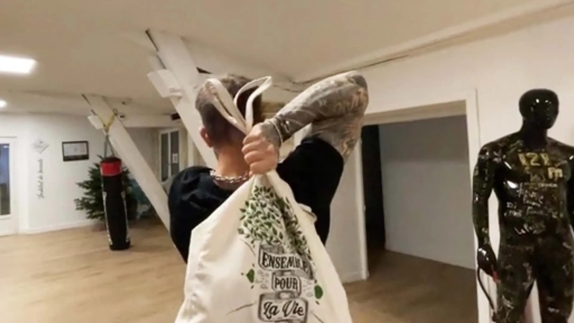 Extension des triceps au-dessus de la tête à un bras avec sac.