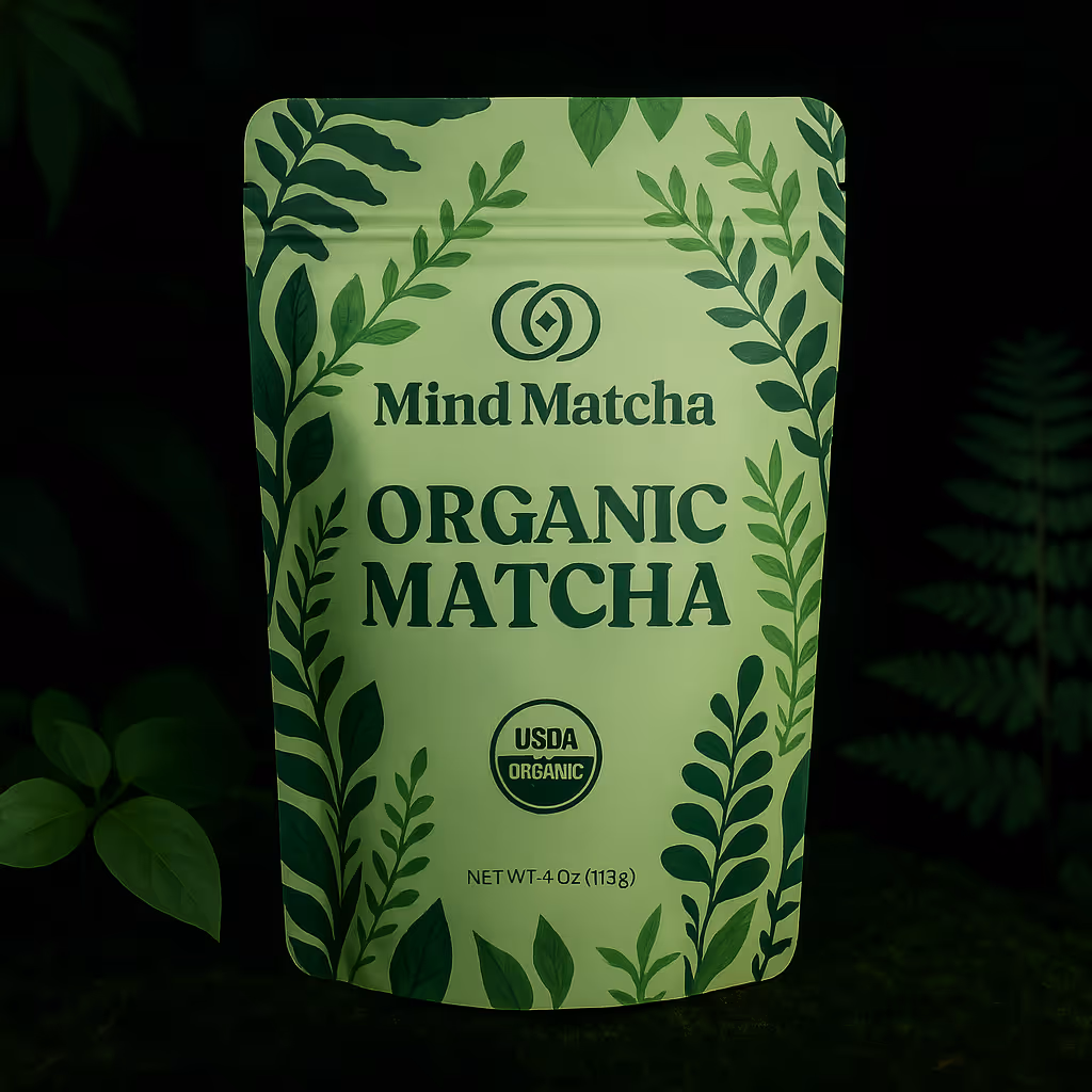 Close up of organic matcha package