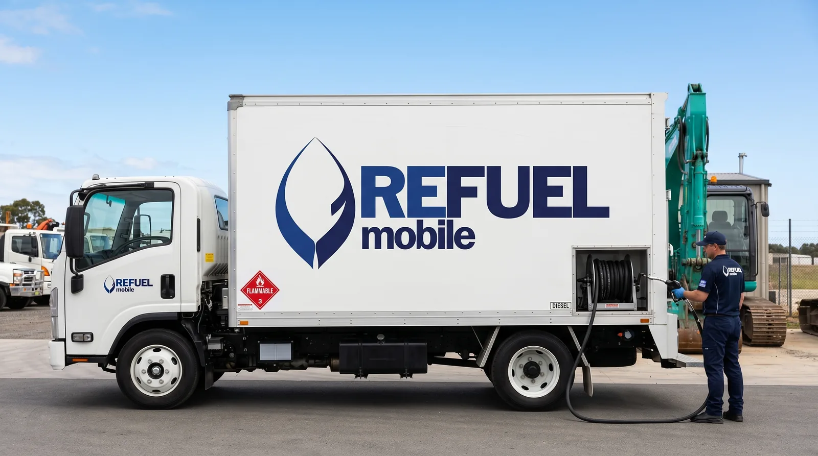 Refuel mobile service truck delivering diesel on site