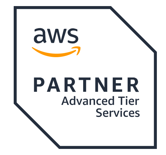 AWS Partner Advanced Tier Services badge with the AWS logo and text in a hexagon shape.