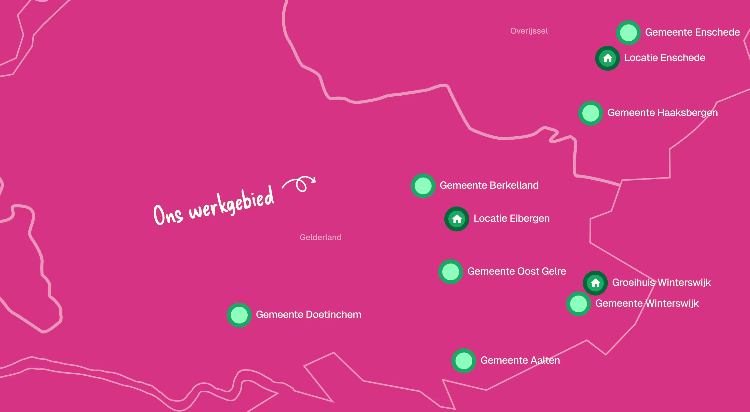 Een foto met alle locaties en werkgebieden van OpWeg