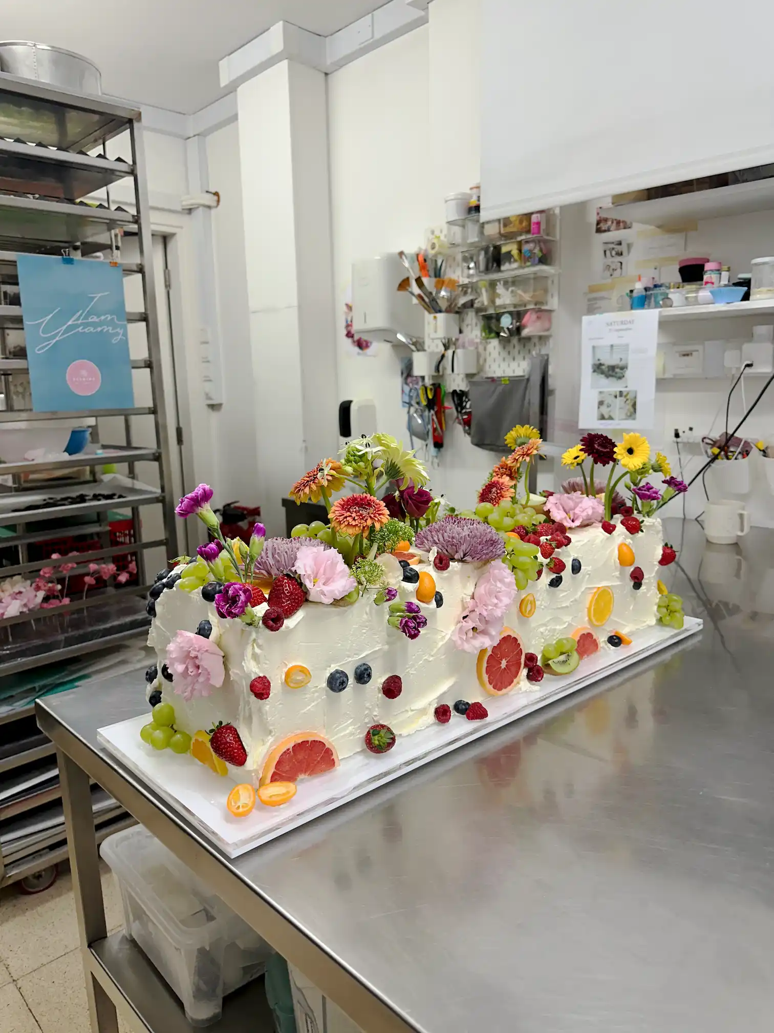 fruits and flowers wedding cake