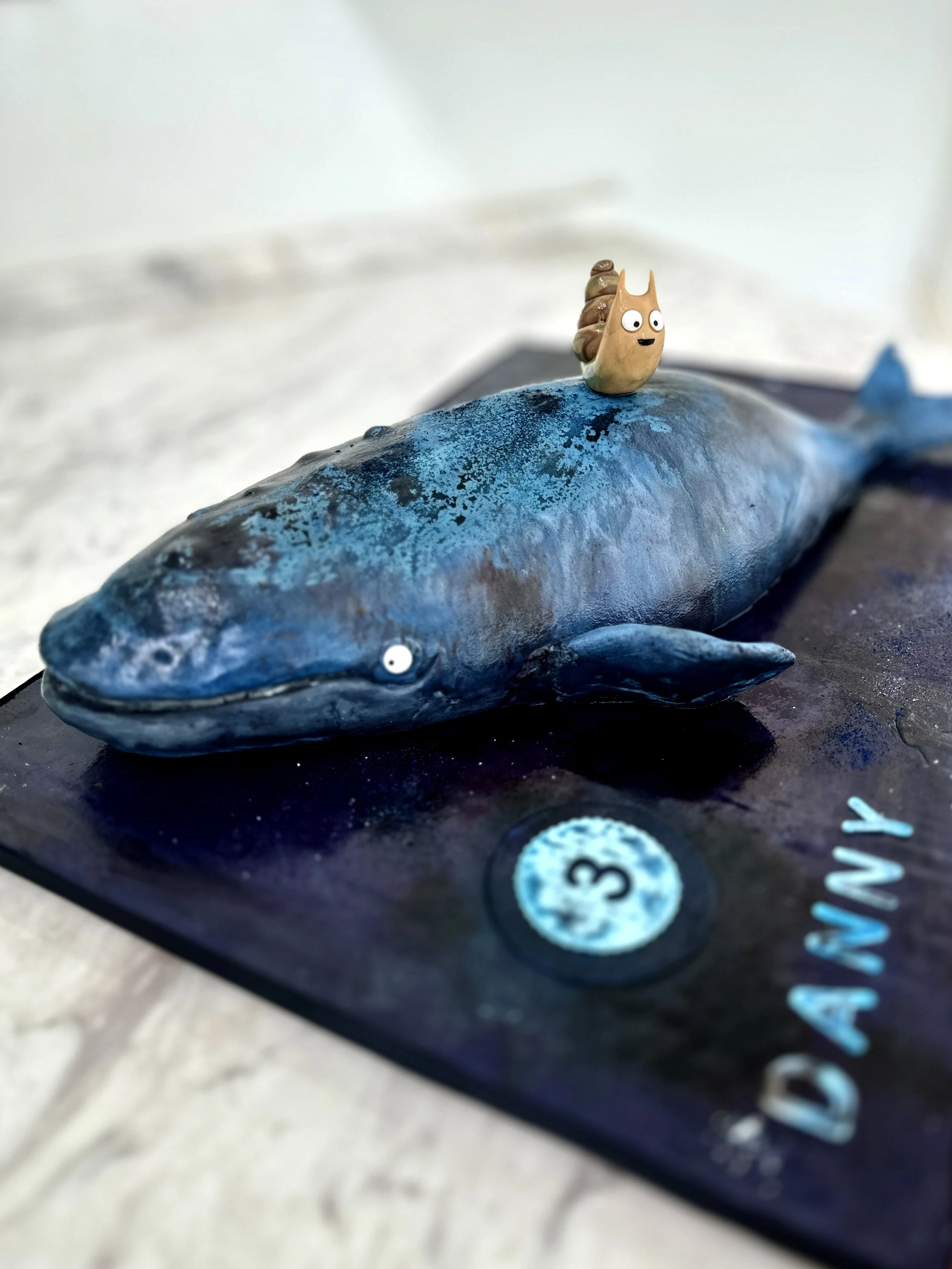 snail and whale custom 3D birthday cake by order in limassol, cyprus