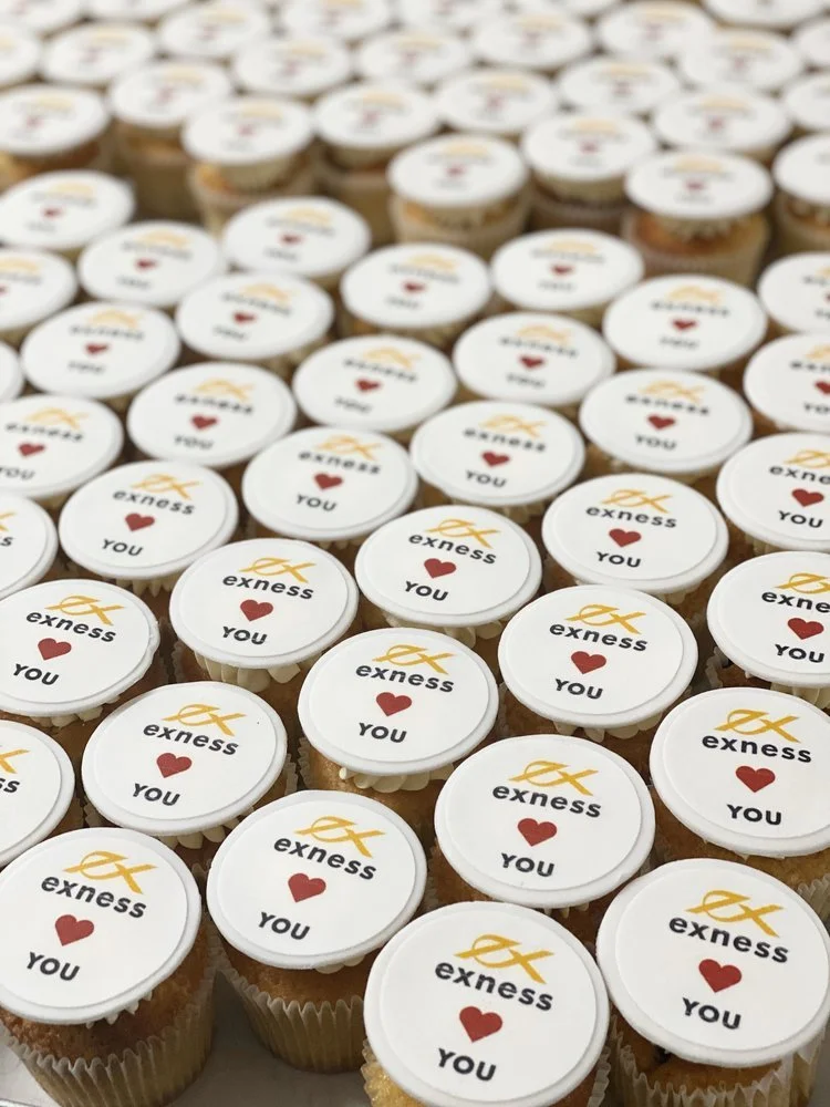 Corporate gift branded cupcakes for Exness custom gifts edible gifts company logo desserts event catering Cyprus Limassol