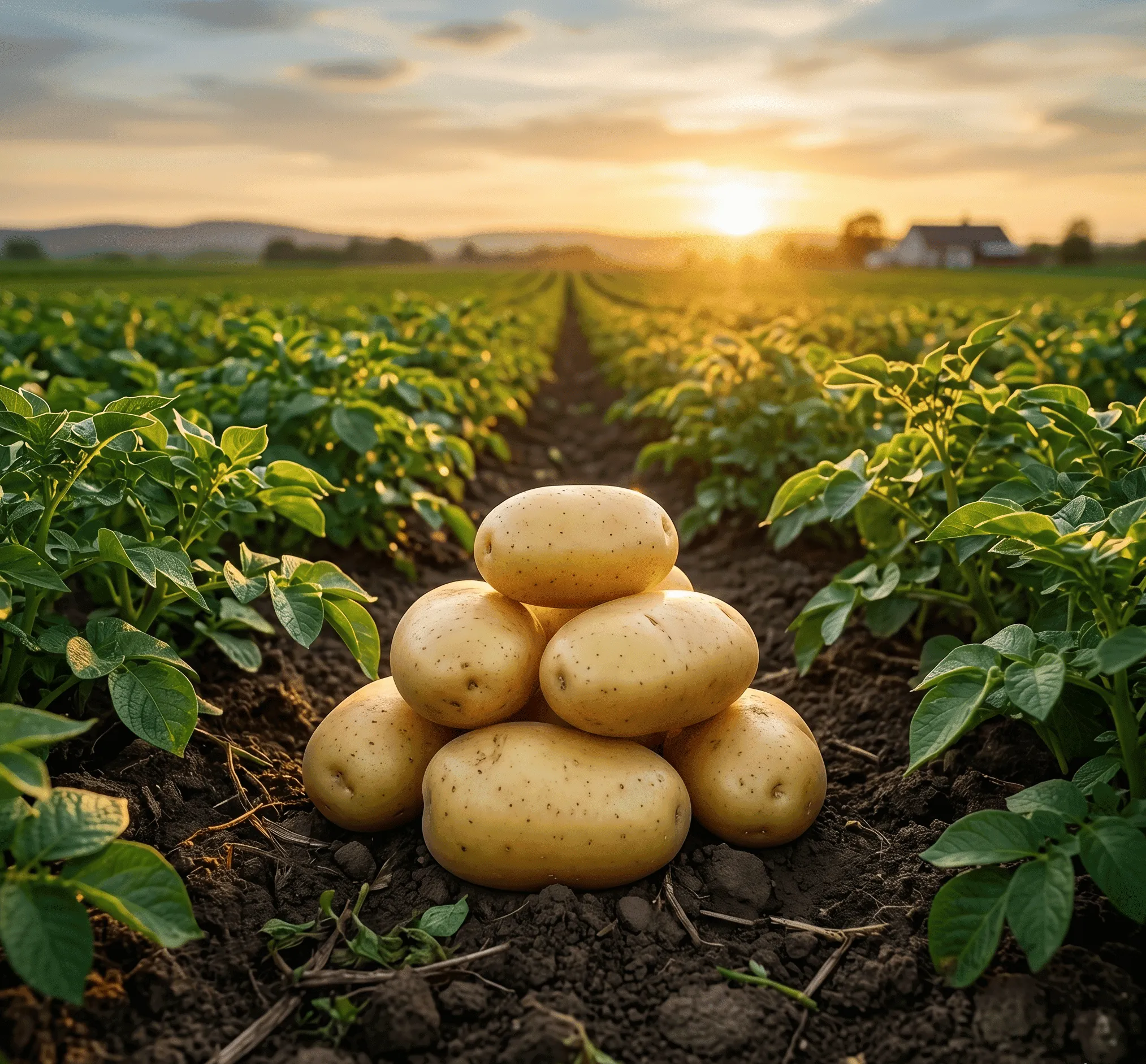 Pile de belles pommes de terre fraîches dans un champ floravit