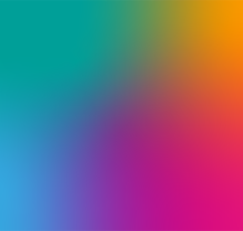 Gradient background blending teal, green, orange, blue, purple, and pink colors.