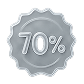 Silver badge with a scalloped edge displaying '70%' in white text.