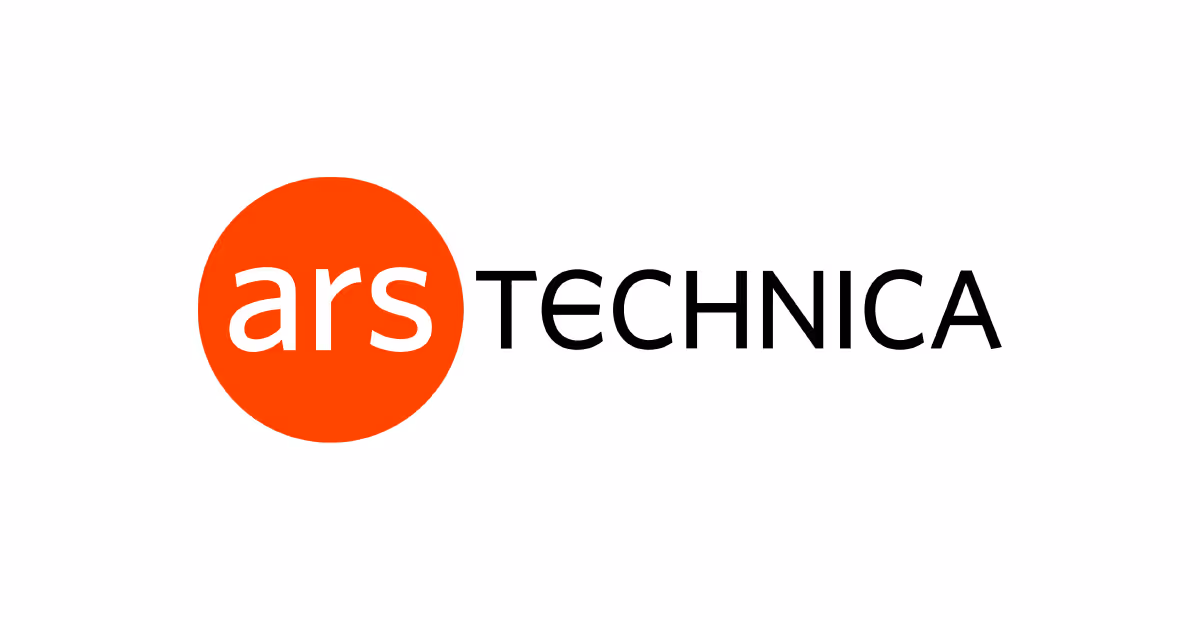 Logo of Ars Technica, featuring the text 'ars' in white lowercase letters inside an orange circle, followed by 'TECHNICA' in black uppercase letters.
