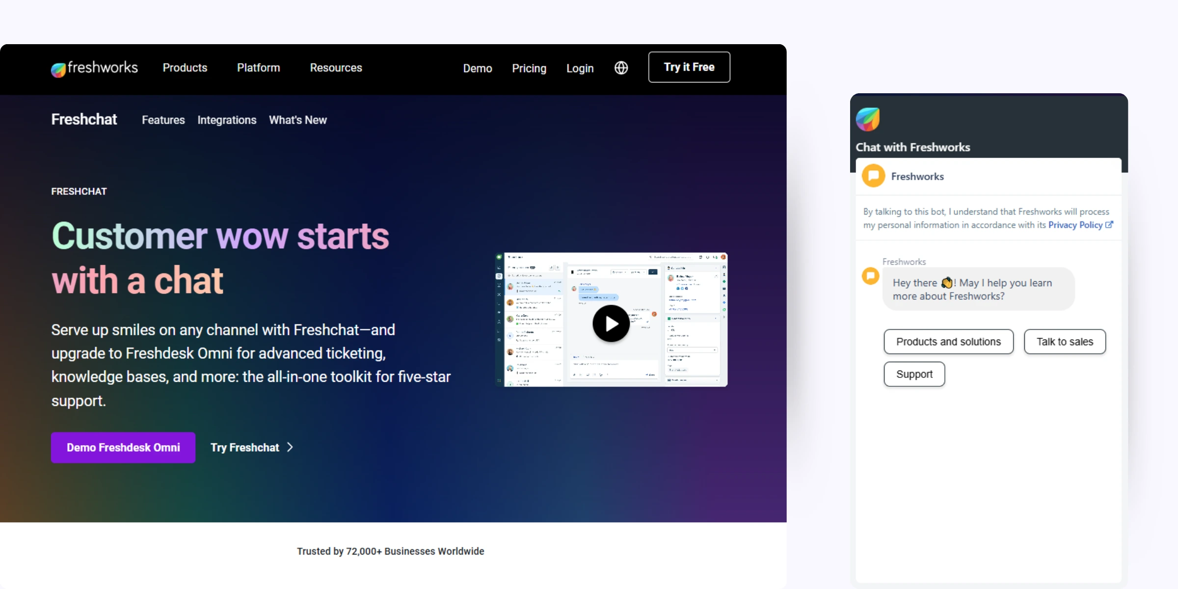 home page of Freshchat by Freshworks