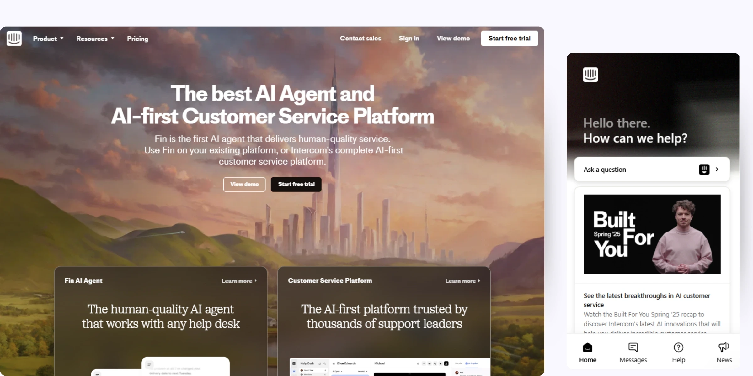 home page of Intercom