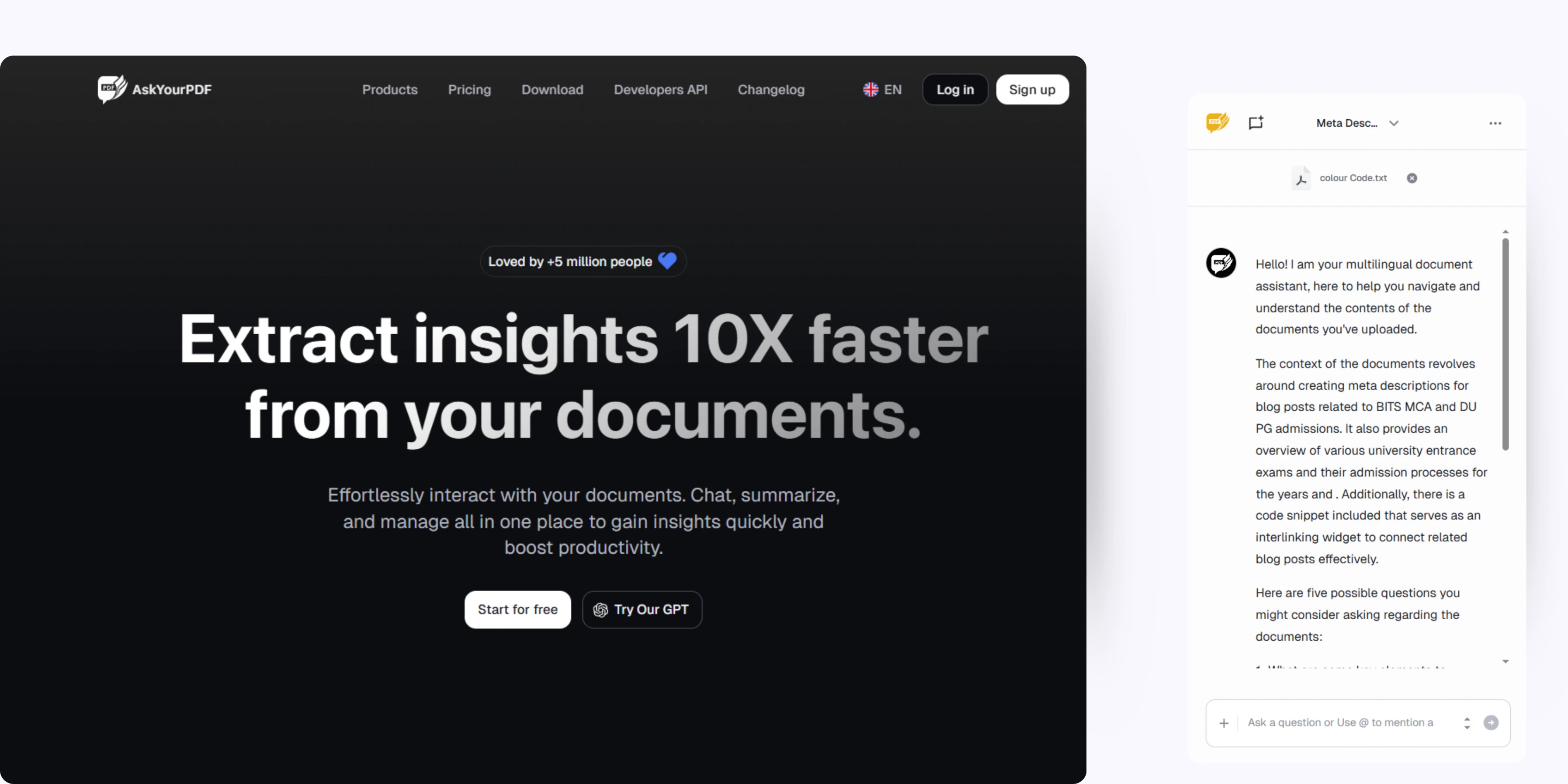 home page of AskYourPDF