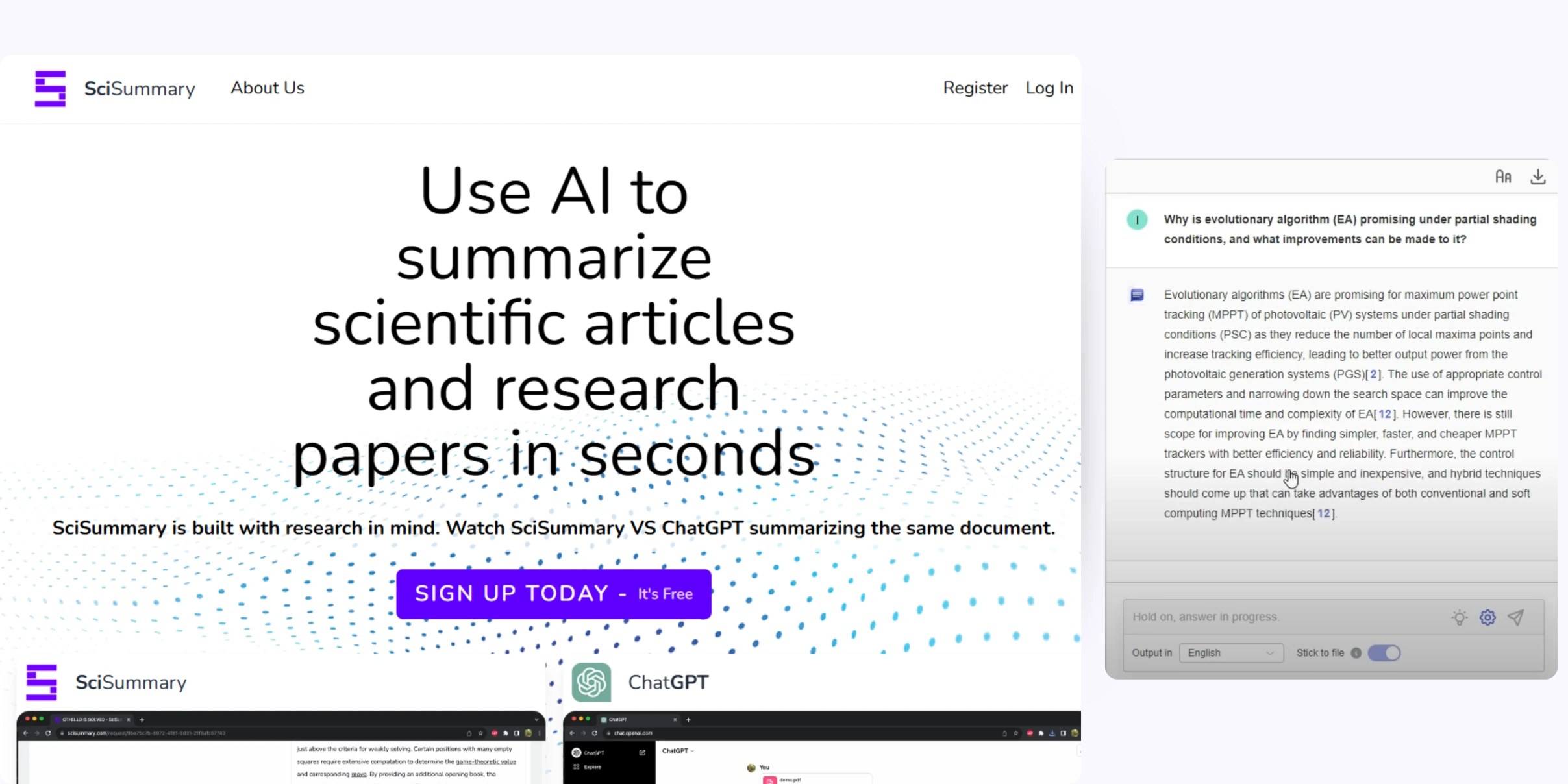 home page of SciSummary