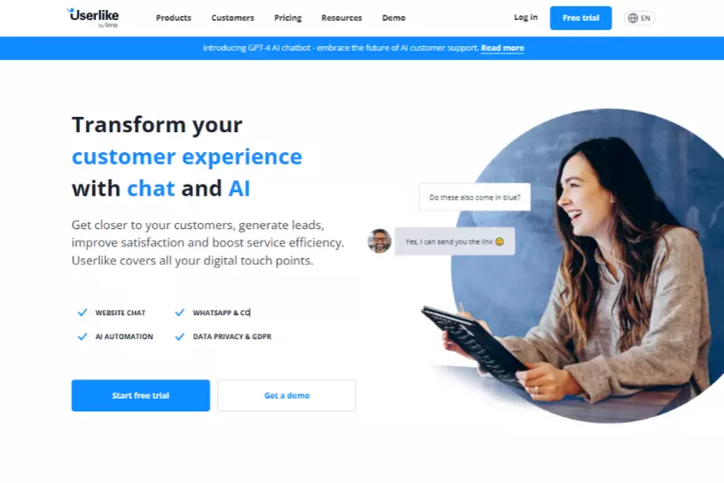 home page of Userlike