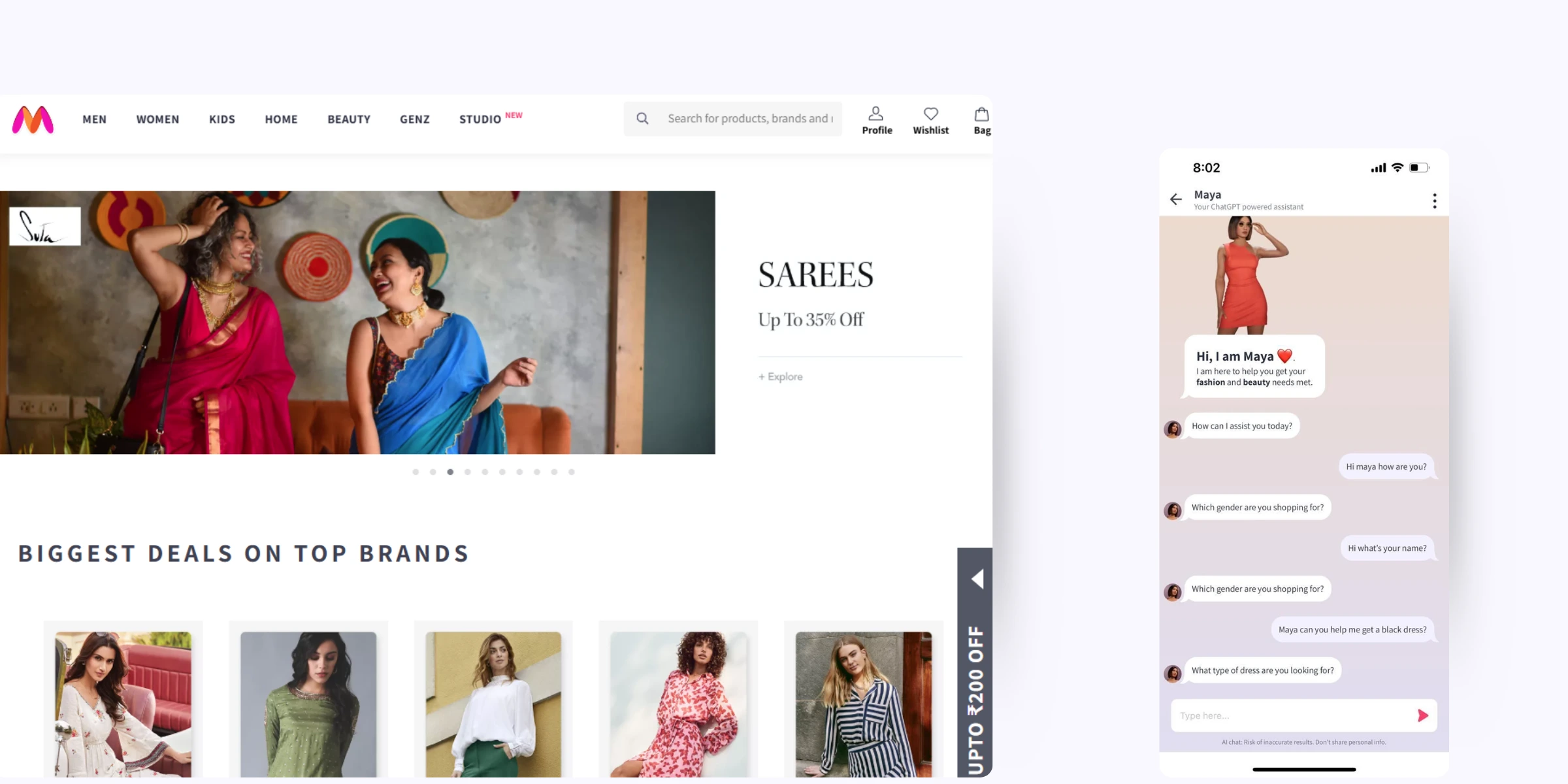 home page of Myntra (Maya)‍