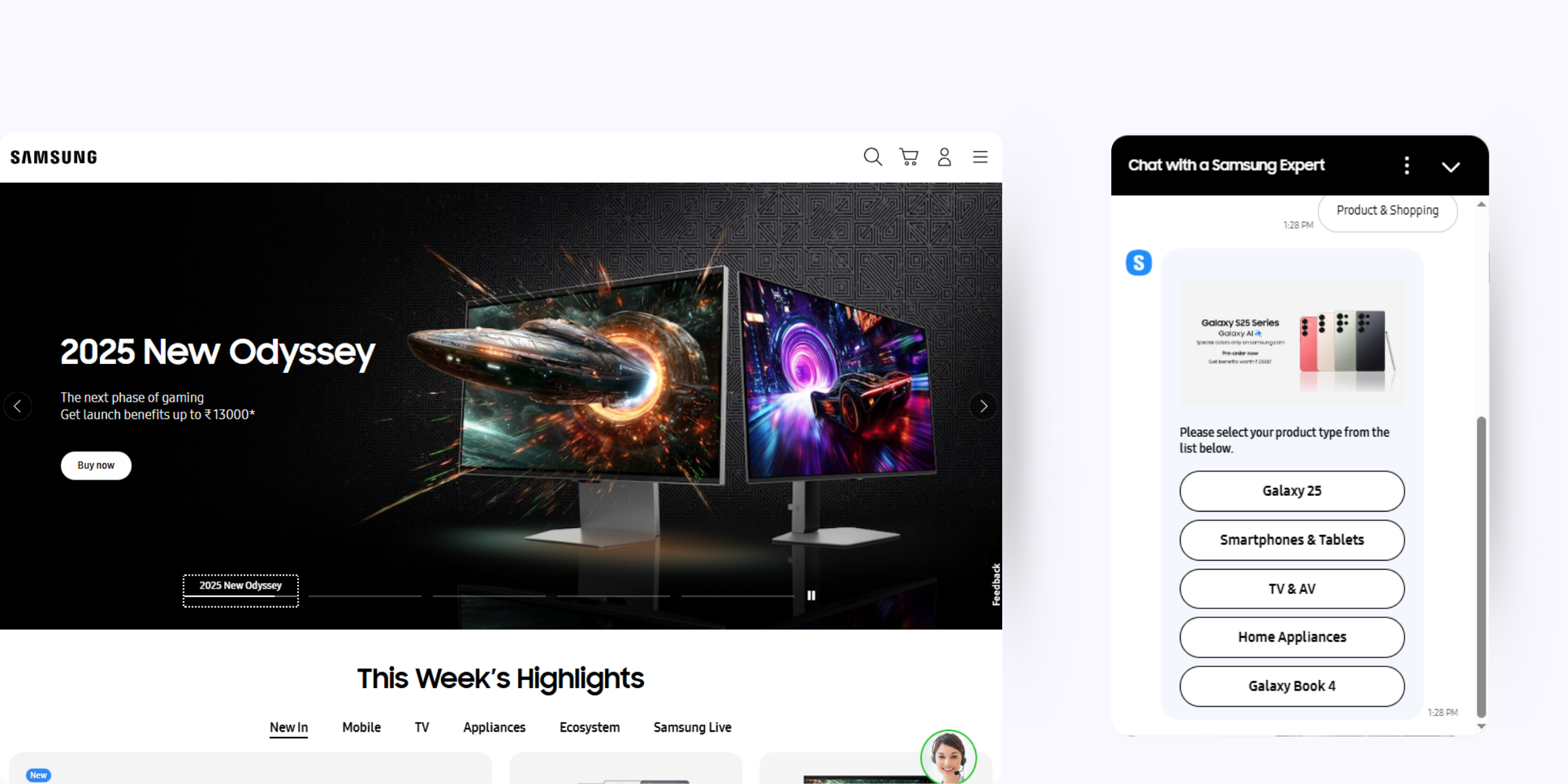 home page of Samsung