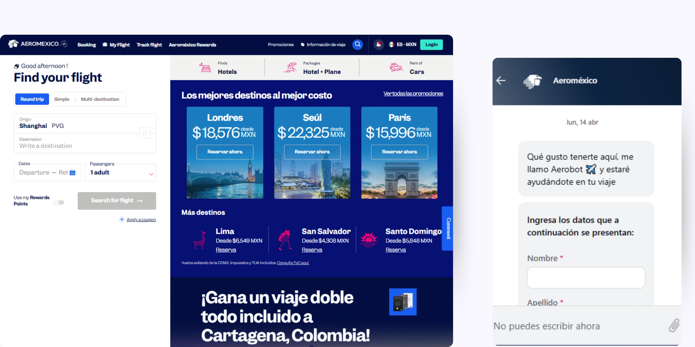 home page of Aeroméxico
