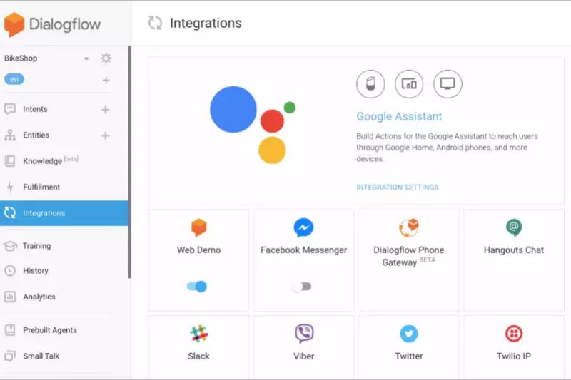 home page of Dialogflow