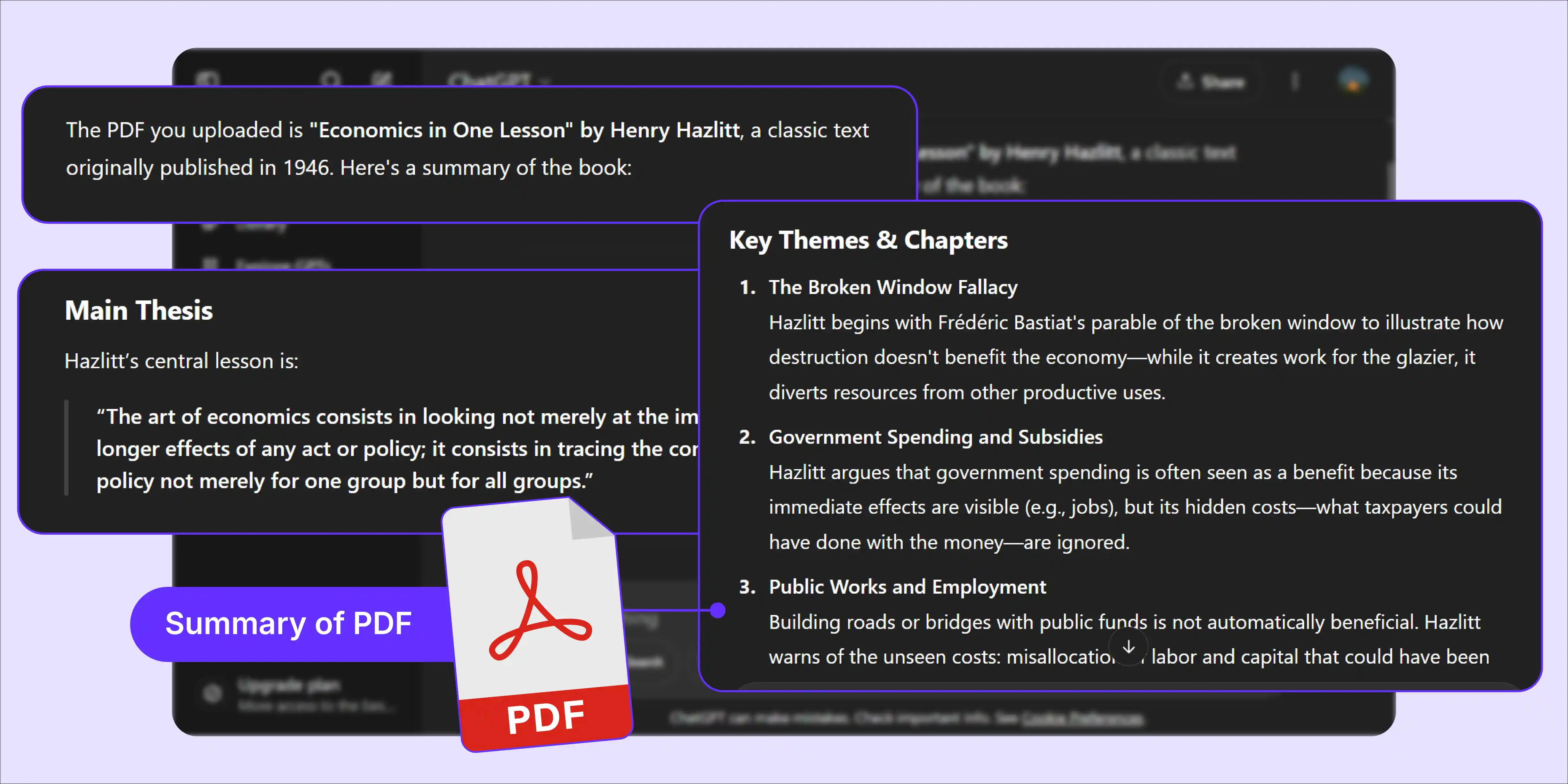 Voila! ChatGPT gives you a detailed analysis of the PDF. Here, you can ask questions related to the PDF.