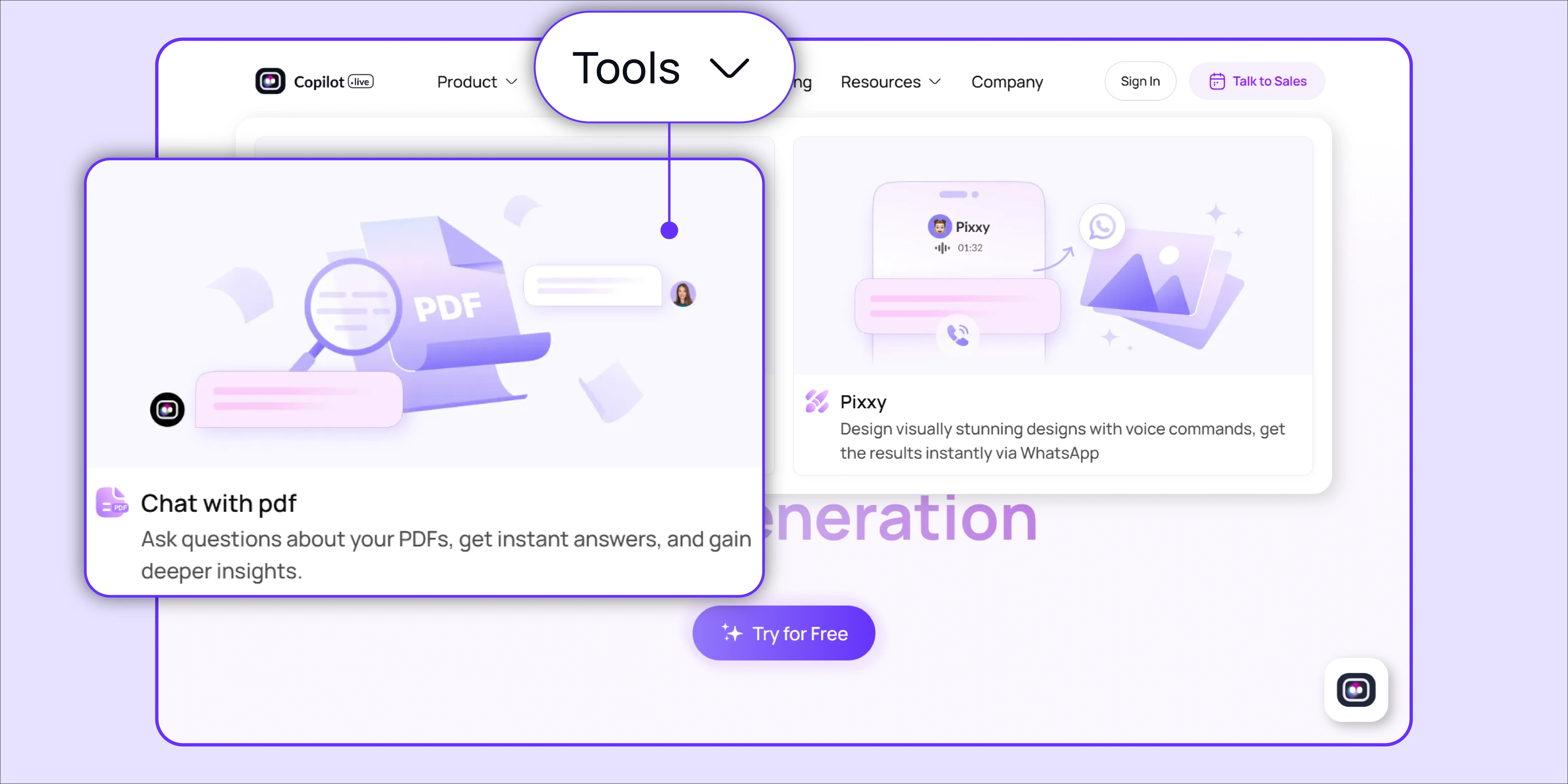 Click on the ‘tools’ option and go to ‘chat with PDF’