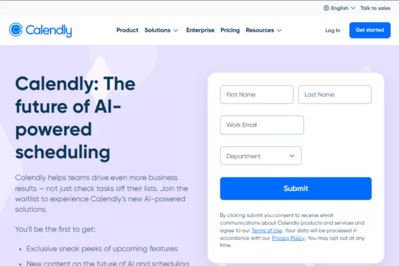 home page of Calendly AI