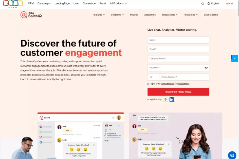 home page of Zoho SalesIQ