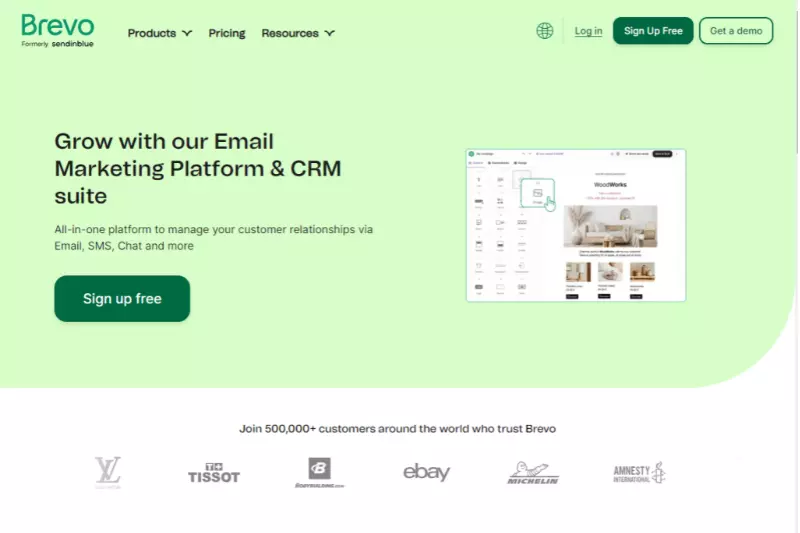 home page of sendiblue